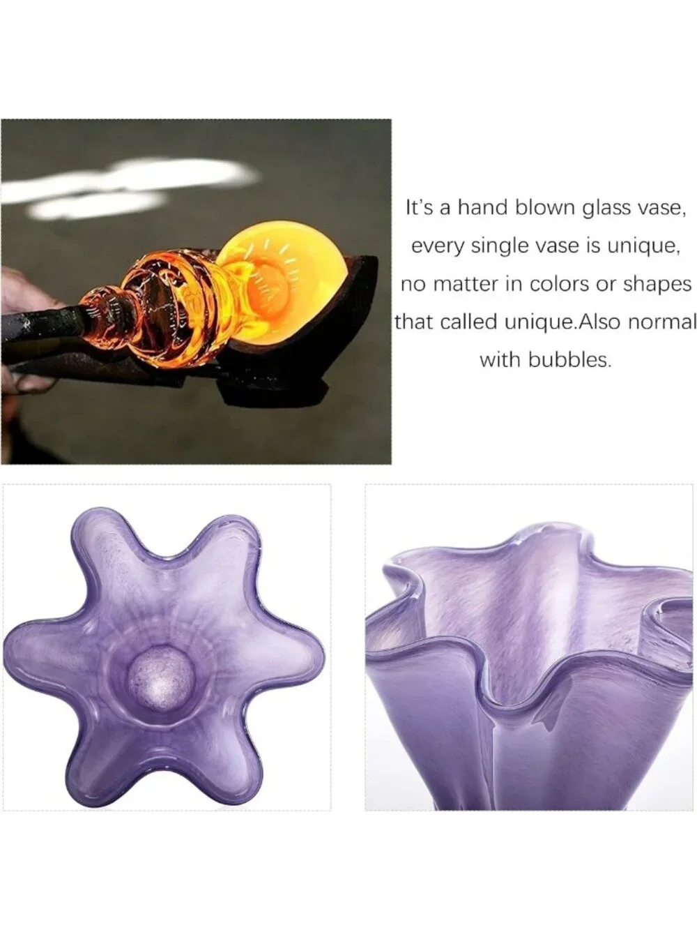 Elegant 8'' Purple Blown Glass Flower Vase | Modern Centerpiece for Home